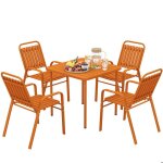 Table de jardin ext�rieure avec 4 chaises empilables - outsunny - plateau � lattes 80 cm - structure ...