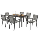 Table de jardin ext�rieure avec 6 chaises empilables - outsunny - plateau � lattes 150 cm - structure ...