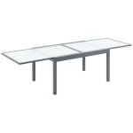 Table de jardin extrieure en verre tremp extensible aluminium rectangulaire blanc cass pour balcon ...
