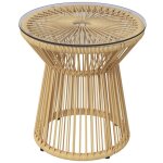 Table de jardin - outsunny - ronde - en r�sine tress�e imitation rotin - plateau en verre tremp� � 40 ...