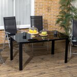 Table de jardin rectangulaire en aluminium et plateau en verre tremp� - 6 personnes 150 x 90 x 74 cm ...
