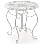 Table de jardin - rustique - fer forg - blanc vieilli - ronde - 4 personnes