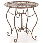 Table de jardin - rustique - fer forg - marron vieilli - rond - 4 personnes