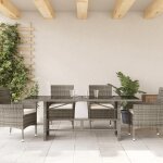 Table de jardin sweety et plateau en verre gris 190x80x74cm r�sine tress�e tt935