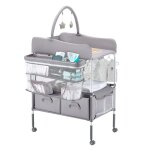 Table  langer pliable - vevor - plan  langer 2 tiroirs en tissu - panier latral et tringle suspension ...