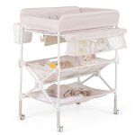 Table � langer pliante pour b�b� costway avec roulettes �tag�res poubelle station imperm�able hauteur ...