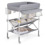 Table � langer pliante pour b�b� costway avec roulettes �tag�res poubelle station imperm�able hauteur ...