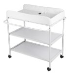 Table  langer  roulettes - chambre bb - avec ceinture de scurit et rangement - 84x48x90 cm - blanc ...