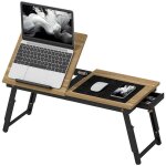 Table de lit homcom plateau de lit pliable et rglable pour ordinateur portable en bambou - plateau inclinable ...