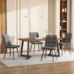 Table � manger 117x68cm noyer avec 4 chaises lin gris fonc� et pieds m�tal noir - ensemble de salle � ...