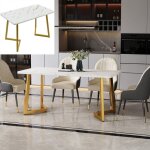 Table à manger 117x68cm - plateau imitation marbre & pieds dorés - style moderne et luxe - pour salle ... Table à manger 117x68cm - plateau imitation marbre & pieds dorés - style moderne et luxe - pour salle ...