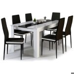 Table à manger 140 cm ensemble 6 chaises noires liseré blanc salon salle à manger Table à manger 140 cm ensemble 6 chaises noires liseré blanc salon salle à manger