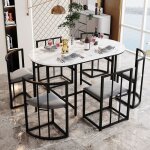 Table à manger 140x80cm ovale avec 6 chaises en velours gris avec cadre en fer noir ensemble table et ... Table à manger 140x80cm ovale avec 6 chaises en velours gris avec cadre en fer noir ensemble table et ...