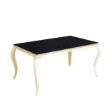 Table à manger baroque 4 à 6 couverts 150x90 cm pieds gold plateau en verre noir Table à manger baroque 4 à 6 couverts 150x90 cm pieds gold plateau en verre noir