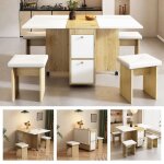 Table à manger - jaerliub - rallonge 120x80cm - 4 chaises - blanc - chêne - contemporain Table à manger - jaerliub - rallonge 120x80cm - 4 chaises - blanc - chêne - contemporain