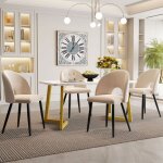 Table À manger avec 4 chaises velours beige ensemble de table de cuisine moderne pieds de chaise réglables ... Table À manger avec 4 chaises velours beige ensemble de table de cuisine moderne pieds de chaise réglables ...