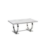 Table � manger rectangulaire verre marbr� blanc & chrome ? 180�90�75 cm ? omega