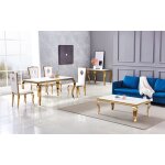Table � manger baroque 6 � 8 couverts 180x90 cm pieds gold plateau en verre blanc