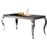 Table  manger baroque 4  6 couverts pieds chrome plateau en verre 150x90 cm noir