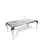 Table à manger baroque 4 à 6 couverts pieds chrome plateau en verre 150x90 cm Table à manger baroque 4 à 6 couverts pieds chrome plateau en verre 150x90 cm
