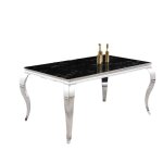 Table  manger baroque 6  8 couverts pieds chrome plateau en verre 180x90 cm effet marbr noir