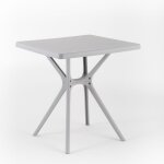 Table de jardin carr�e - rattatan - 70x70 cm - r�sine renforc�e - gris clair - 4 personnes
