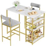 Table a manger avec chaises - ensemble table de bar avec 2 tabourets 91x50x91cm - marbre bureau pour ...