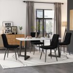 Table � manger avec chaises table rectangulaire � pieds noirs avec 4 chaises en velours noir (5 pi�ces) ...
