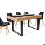 Table  manger contemporaine 6 personnes meuble bois et noir + bande centrale noire 160 cm salon salle ...