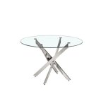 Table  manger cristelia ? ronde 120 cm ? plateau en verre ? pieds chroms ? design lgant et moderne ...