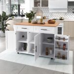 Table  manger de cuisine avec lot central plateau en bois massif roulettes et pieds en bois massif ...