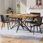 Table  manger extensible 120 / 160cm + 4 chaises velours gris - design moderne pieds noirs - ensemble ...