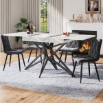 Table  manger extensible 120 / 160cm + 4 chaises velours gris - design moderne pieds noirs - ensemble ...