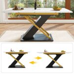 Table � manger extensible - 120 - 160 cm - plateau marbre mdf - pieds dor�s - 6 - 8 personnes