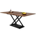 Table � manger extensible 120 - 160x80�75 cm table en noyer avec pieds crois�s en m�tal noir pour cuisine ...