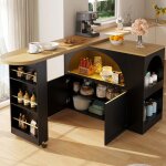 Table � manger extensible - 135 - 205x39x100cm - noir - led - table de bar mobile moderne - rangement ...