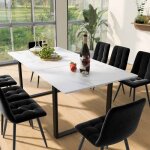 Table � manger extensible 140 / 180x80x75cm pieds en m�tal fer et tube carr� plateau en mdf blanc avec ...