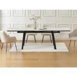 Table � manger extensible 6 � 10 personnes en c�ramique et m�tal - effet marbre blanc et noir - marvena ...
