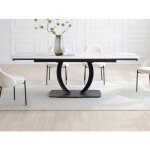 Table à manger extensible 6 à 10 personnes en céramique et métal noir - effet marbre blanc - olifia de ... Table à manger extensible 6 à 10 personnes en céramique et métal noir - effet marbre blanc - olifia de ...