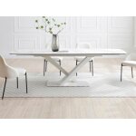 Table à manger extensible 6 à 10 personnes en verre trempé céramique et métal - effet marbre blanc - ... Table à manger extensible 6 à 10 personnes en verre trempé céramique et métal - effet marbre blanc - ...