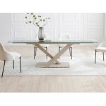 Table � manger extensible 6 � 10 personnes en verre tremp� et m�tal - transparent et beige - malata de ...