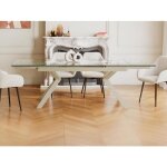 Table � manger extensible 6 � 8 personnes en verre tremp� et m�tal beige - transparent - velika