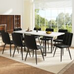 Table � manger extensible - langtu - ensemble 140 - 179. 5 x 80 x 755 cm - 8 chaises velours noir - mdf ...