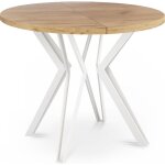 Table � manger extensible ? austin ? ronde ? ch�ne craft ? pieds m�tal blanc ? style industriel ? 100 ...