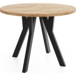 Table à manger extensible ? avero ? ronde ? style loft industriel ? chêne craft ? pieds en bois noir ... Table à manger extensible ? avero ? ronde ? style loft industriel ? chêne craft ? pieds en bois noir ...