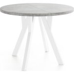 Table à manger extensible ? avero ? ronde ? style loft industriel ? gris béton ? pieds en bois blanc ... Table à manger extensible ? avero ? ronde ? style loft industriel ? gris béton ? pieds en bois blanc ...
