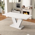 Table  manger extensible blanc 120 - 160x80 cm pour 4 - 6 personnes plateau pais pieds en v style moderne ...