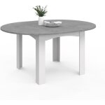 Table  manger extensible - blanc - ronde - 4 - 8 personnes - effet bton - 110 - 150 cm