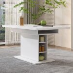 Table à manger extensible blanche rectangulaire en métal avec rangement design moderne et compact pour ... Table à manger extensible blanche rectangulaire en métal avec rangement design moderne et compact pour ...