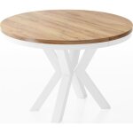 Table � manger extensible ? clara ? ronde ? ch�ne craft ? pieds m�tal blanc ? style industriel ? 100 ...